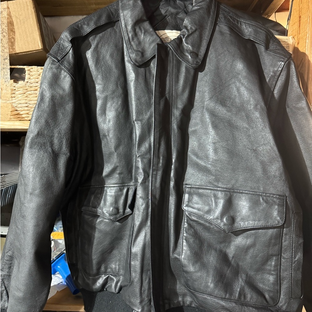 VINTAGE John Ashford Outdoors Leather Jacket Mens L 
Black Bomber Retro